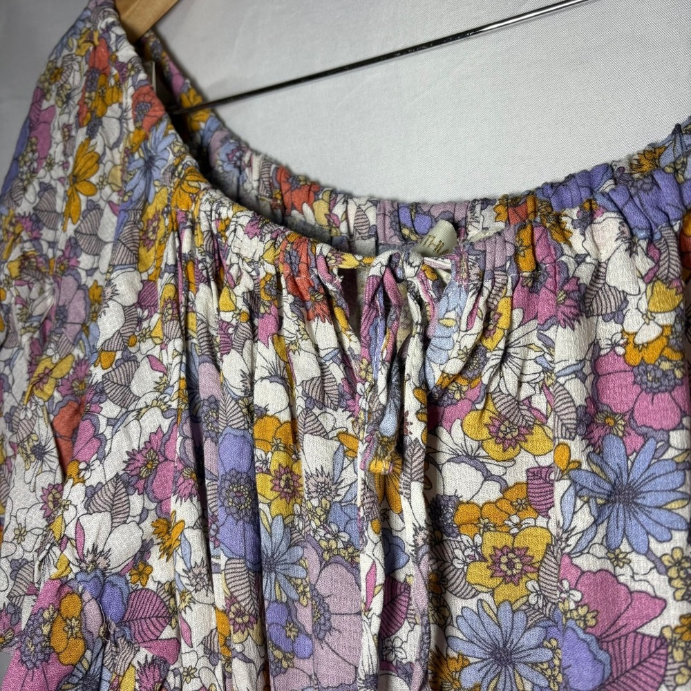 Cynthia Rowley Floral Off Shoulder Mini Dress XL Purple Orange Boho Tassel Belt - Picture 7 of 12